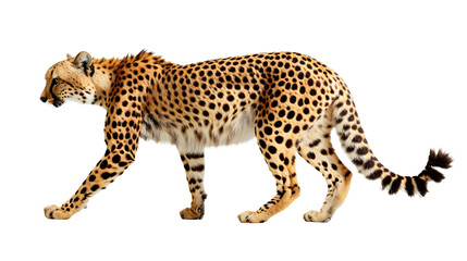 Majestic Cheetah Walking Gracefully on White Background