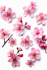 Bunch of pink flowers on white background with white background.