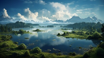 lake in the mountains ai generated - obrazy, fototapety, plakaty