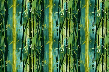 Abstract bamboo forest pattern with green and yellow tones