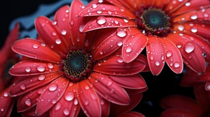 Gerbera flowers with water drops isolated on black background.