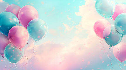 Colorful balloons flying in the blue sky with clouds