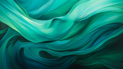 Ethereal emerald green waves flowing with silky smoothness, embodying tranquility and the artistic essence of nature's fluidity