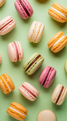 Kreatives Macarons-Ensemble auf Pastellgrünem Untergrund