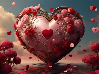 3D heart with another heart inside. Romantic ambiance, love, emotion ai generated
