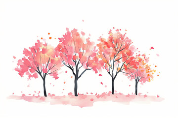 Fototapeta premium 桜の木の水彩イラスト、手書き、満開