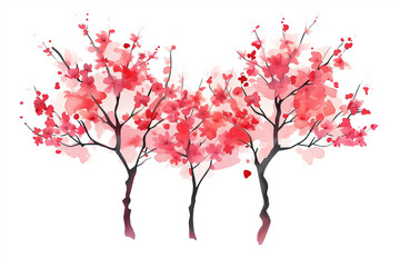 桜の木の水彩イラスト、手書き、満開