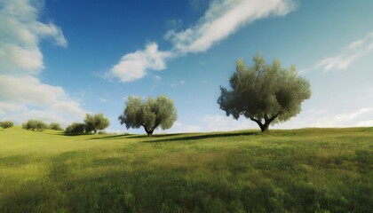 Fototapeta na wymiar paisagem do campo com um fusca volkswagen verde oliva e arvores
