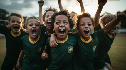 children's football team rejoices in victory.. - Powered by Adobe