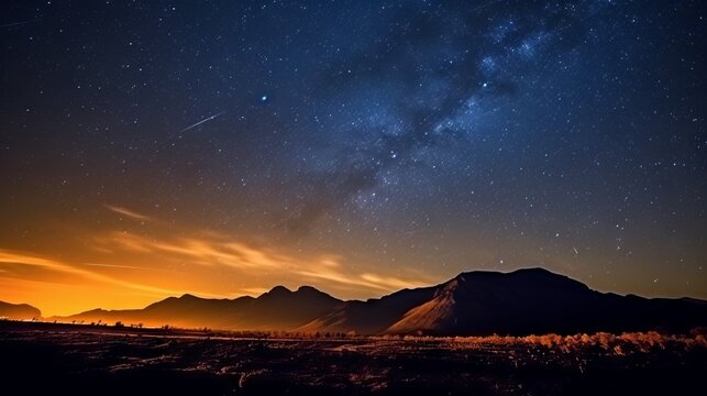 beautiful milky way in the evening sky after sunset against the background of a mountain concept: celestial bodies, astronomical events, space