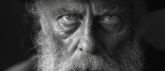 Obraz premium portrait noir et blanc en gros plan d'un vieil homme barbu et ridé