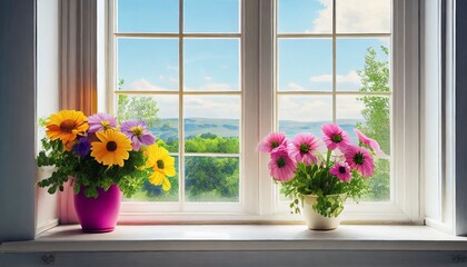 Fototapeta na wymiar flowers on window sill