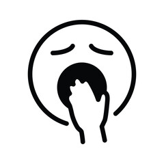 Yawning Face vector icon design. Isolated yellow face with eyes closed and mouth wide open covered by a hand. Sleep,  bored emoji design.