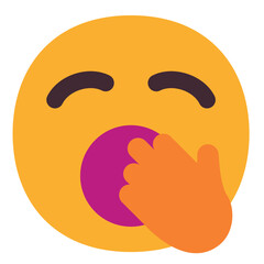 Yawning Face vector icon design. Isolated yellow face with eyes closed and mouth wide open covered by a hand. Sleep,  bored emoji design.