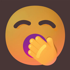 Yawning Face vector icon design. Isolated yellow face with eyes closed and mouth wide open covered by a hand. Sleep,  bored emoji design.