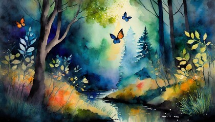 Obraz na płótnie Canvas magically fantasy forest with butterflies 