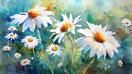 Fototapeta na wymiar Watercolor Wonders: summer daisies flowers