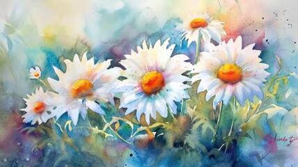Watercolor Wonders: summer daisies flowers