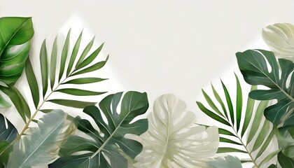 tropical leaves on a white background drawing in pastel style photo wallpaper in the interior