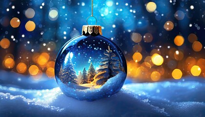 Christmas blue ball from the winter decoration in the middle