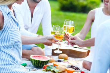 Obraz na płótnie Canvas Summer picnic with white wine
