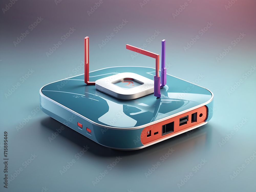 Poster generic minimal 3d glossy icon of router connected online, digital 3d icon illustration with matte p