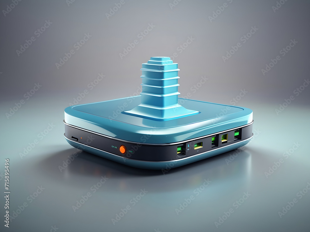 Poster generic minimal 3d glossy icon of router connected online, digital 3d icon illustration with matte p