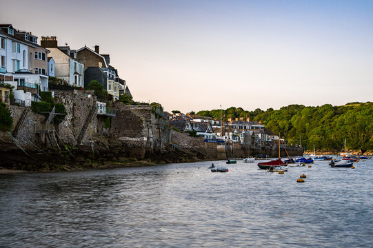 Fowey Cornwall at low tide looking up the river
