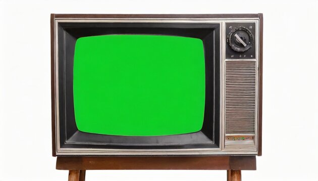 old vintage 1970s tv with green screen for adding video isolated on white background vintage tvs 1960s 1970s 1980s 1990s 2000s