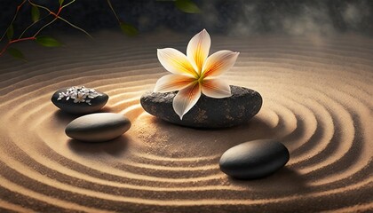 zen background with lava stone flower 