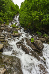 Landscape in Abkhazia with Caucasian ridge and river