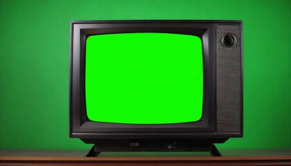 old black vintage green screen tv from 1980s 1990s 2000s for adding new images to the screen vcr in the background of wallpaper - obrazy, fototapety, plakaty