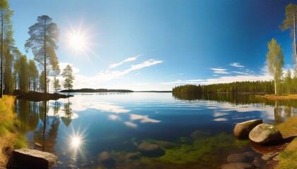 Naklejka na ściany i meble lake scenery in finland on a sunny day