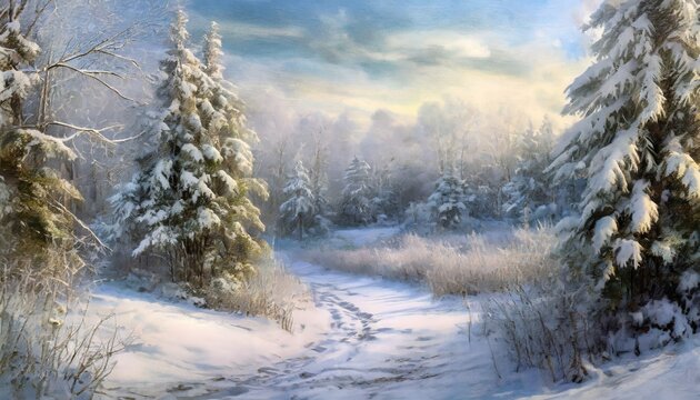 winter wonderland background winter landcaping painting