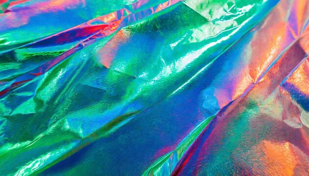 abstract holographic background 80s 90s 2000s style modern bright neon blue green red orange colored metallic psychedelic optimistic rainbow foil texture new wave psychedelic retro futurism