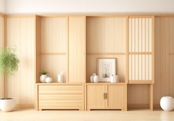 Cabinet wooden japanese design on livin room