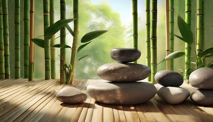 Fototapeta na wymiar spa stones with bamboo