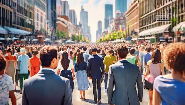 Painting Of Crowd Of People In The City 