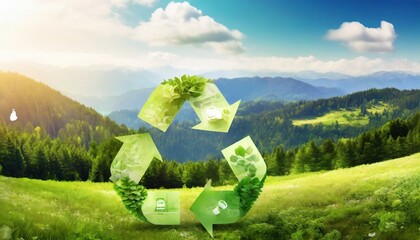 eco friendly green business company commitment to rrr recycle reduce reuse practices for environmental sustainability with clean and sustainable recycled waste panorama reliance - obrazy, fototapety, plakaty