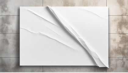 white paper wrinkled poster template blank glued creased paper sheet mockup white poster mockup on wall empty paper mockup