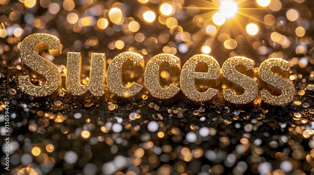 Poster magical bokeh sparkles background with golden text success for postcard design