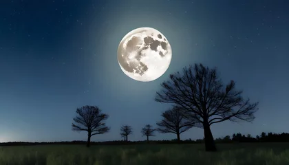 Papier Peint photo Pleine Lune arbre full moon at night sky and trees