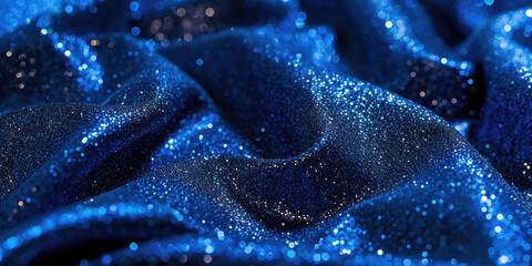 Elegant blue Glitter Fabric Texture. Close-up of a glittery cloth with a shimmering texture.