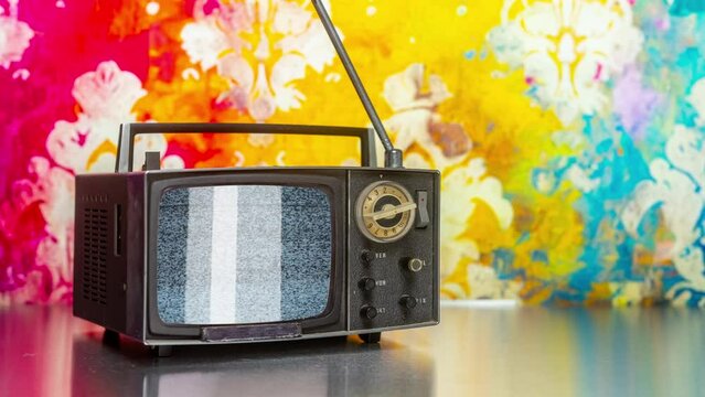 Retro television with wallpaper background