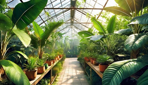 photo wallpaper tropical leaves and plants in the greenhouse art drawing