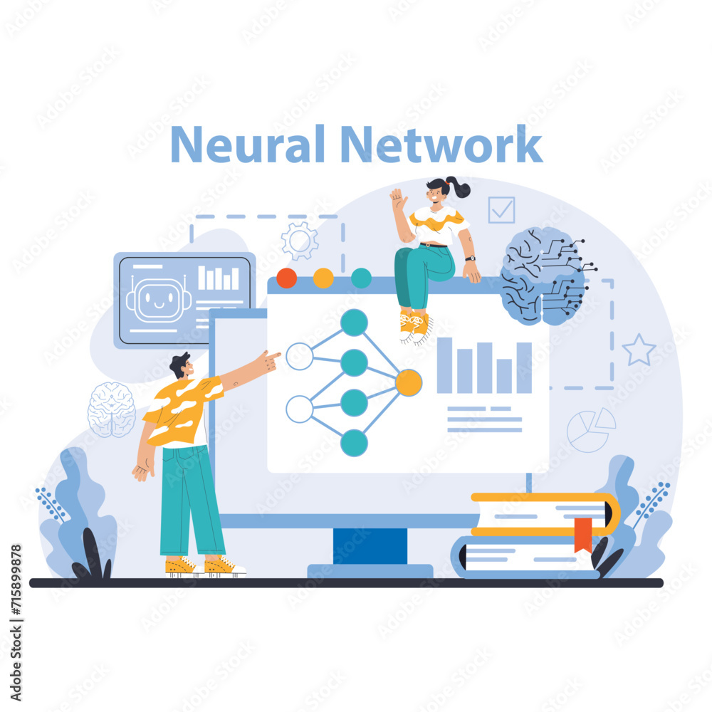 Poster ai model concept. dynamic representation of neural network analysis and its role in modern ai system