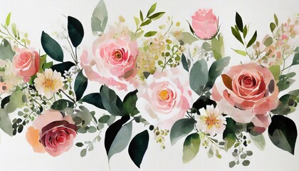 arrangements with watercolor flowers floral illustration botanic composition for wedding or greeting card branch of flowers abstraction roses