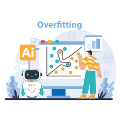 AI Model concept. Educational visual on overfitting in data science, featuring AI and machine learning algorithms. Expertise in action. Flat vector illustration.