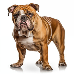 Bulldog standing looking straight at you.