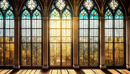 Fotobehang stained glass windows in the gothic style vintage drawing art picture photo wallpaper © William